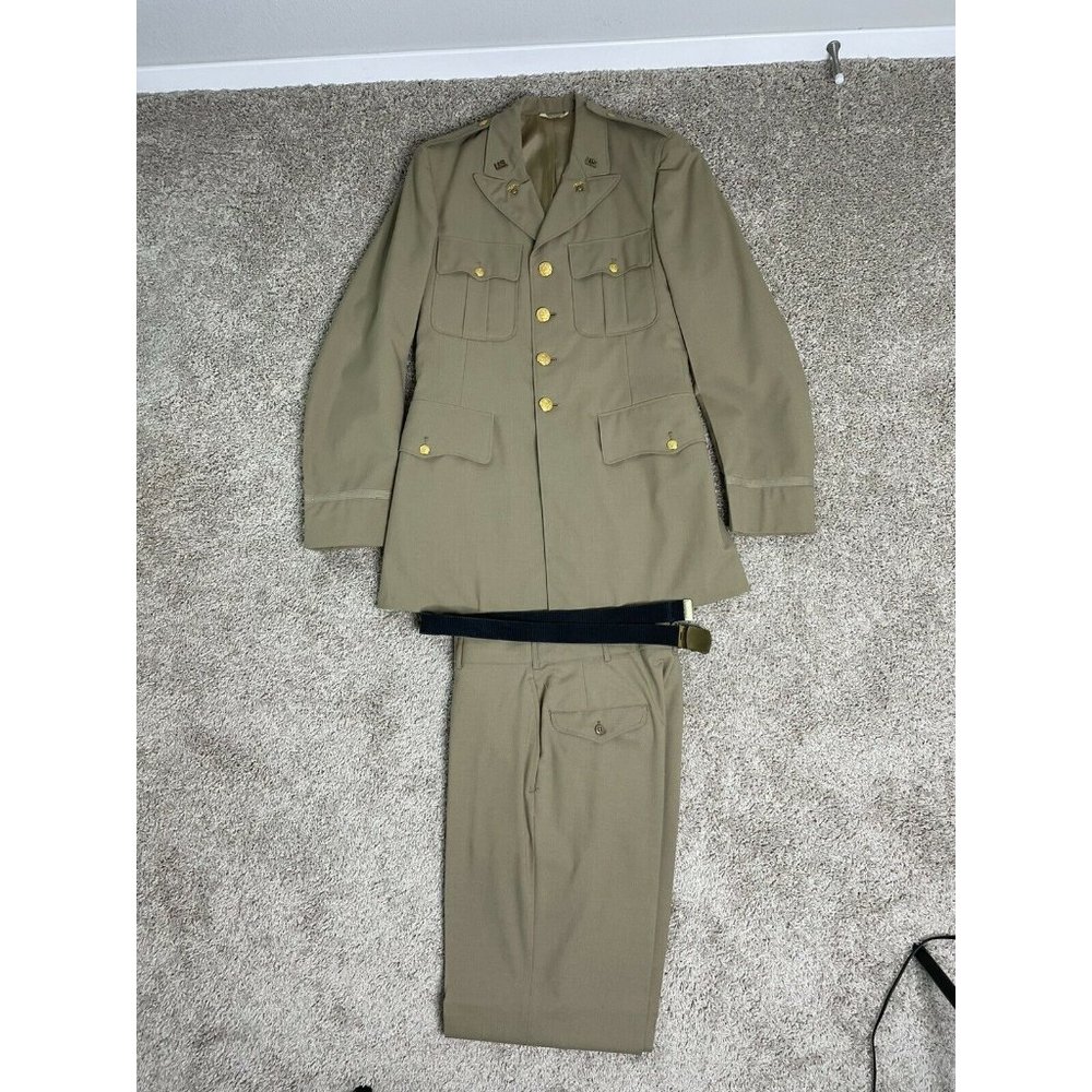 VINTAGE WW2 Tan/Khaki OFFICERS UNIFORM - Jacket, Pants, Belt